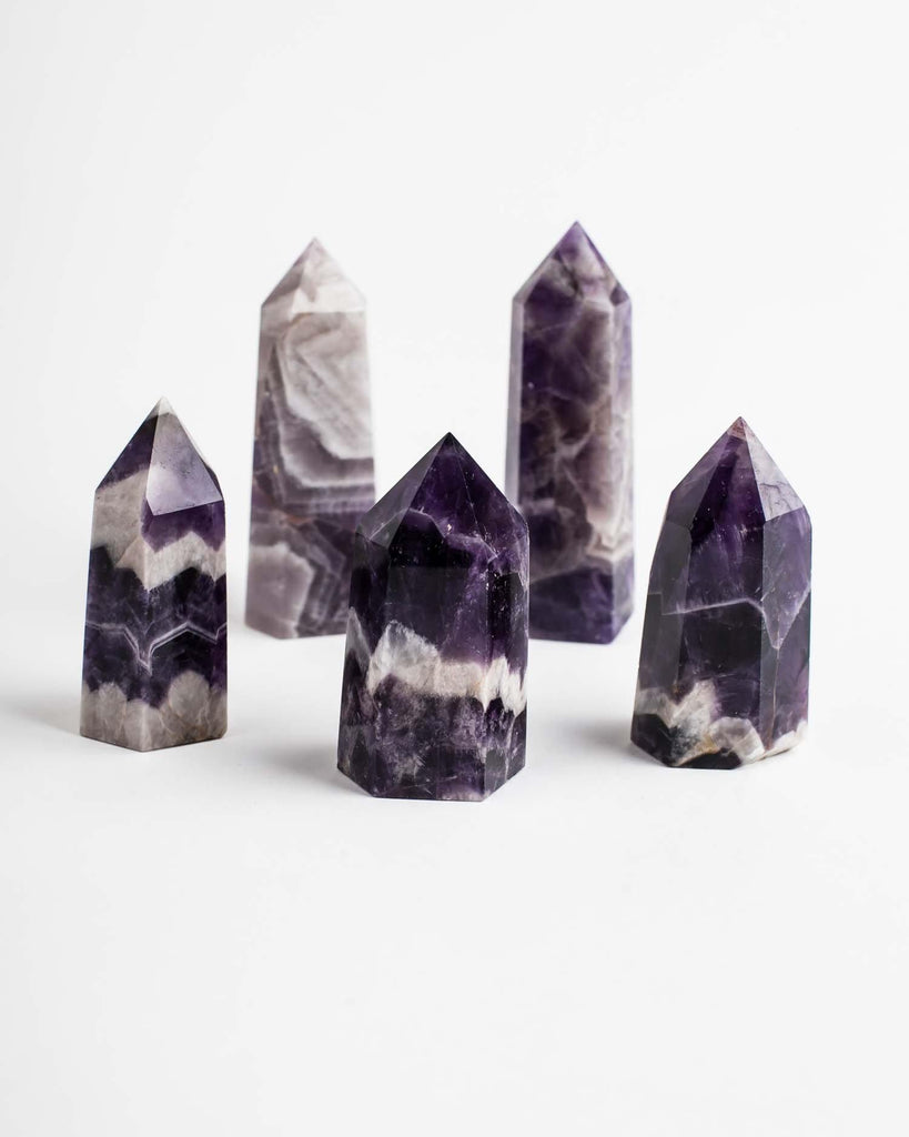 2" Amethyst Chevron Pointed Crystals Towers | Heals & Protect Crown Chakra | Spiritual Strength and Intuition - Life Gardening Tools LLC