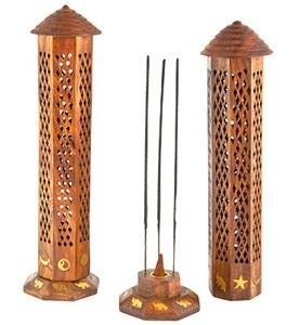 Tower Wooden Incense Burner 12" Tall - Life Gardening Tools LLC