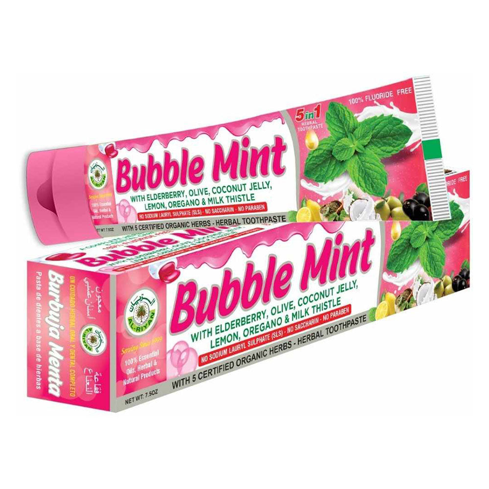 Bubble Mint Herbal Toothpaste with Elderberry, olive, coconut Jelly, Lemon, Oregano & Milk Thistle