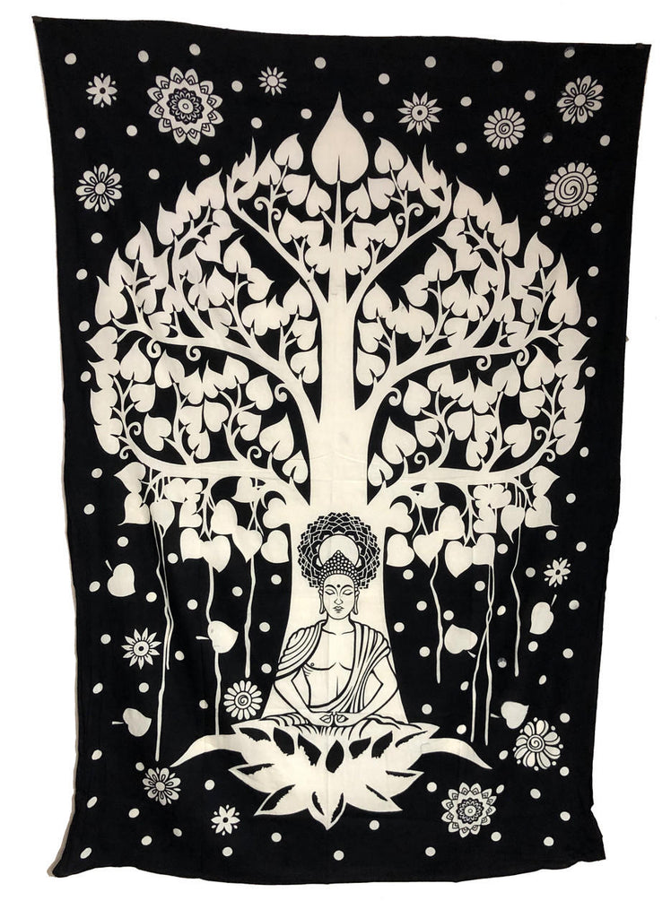 Buddha Tree Black & White (135 x 220 cm) Cotton Tapestry