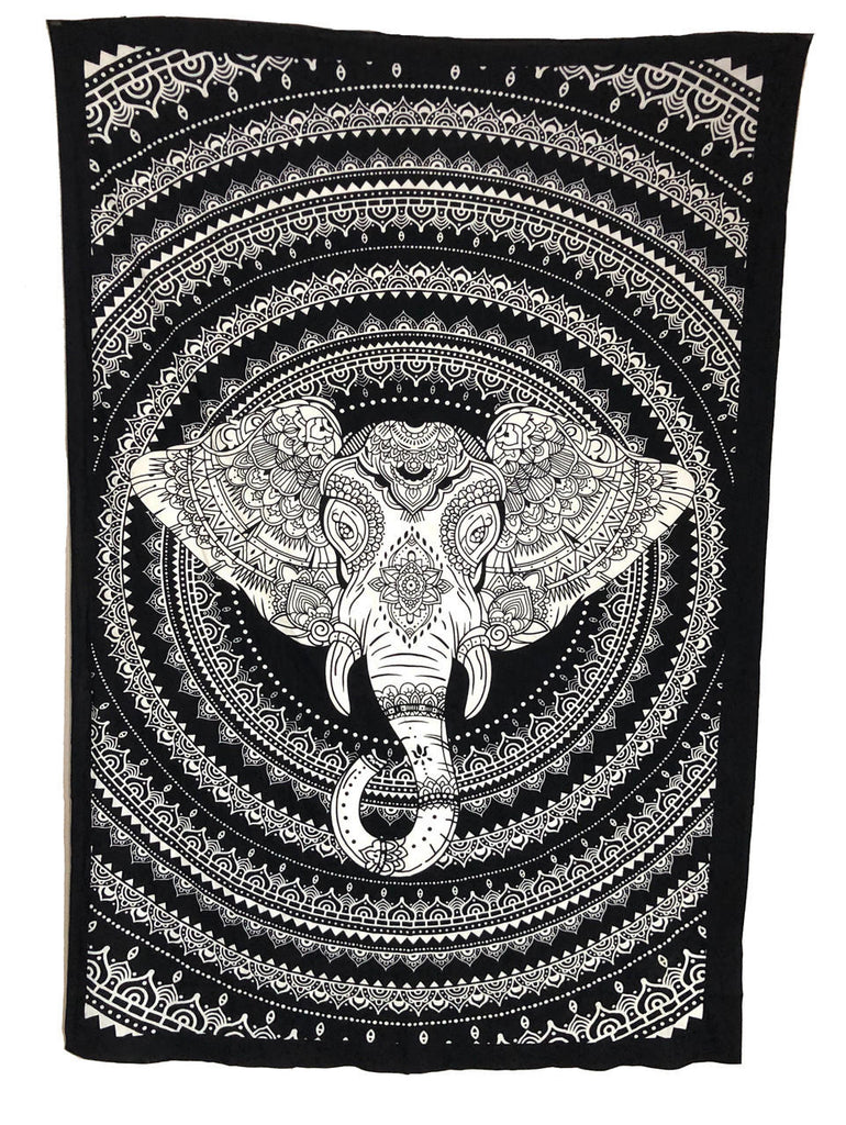 Elephant Head Black & White (135 x 220 cm) Cotton Tapestry