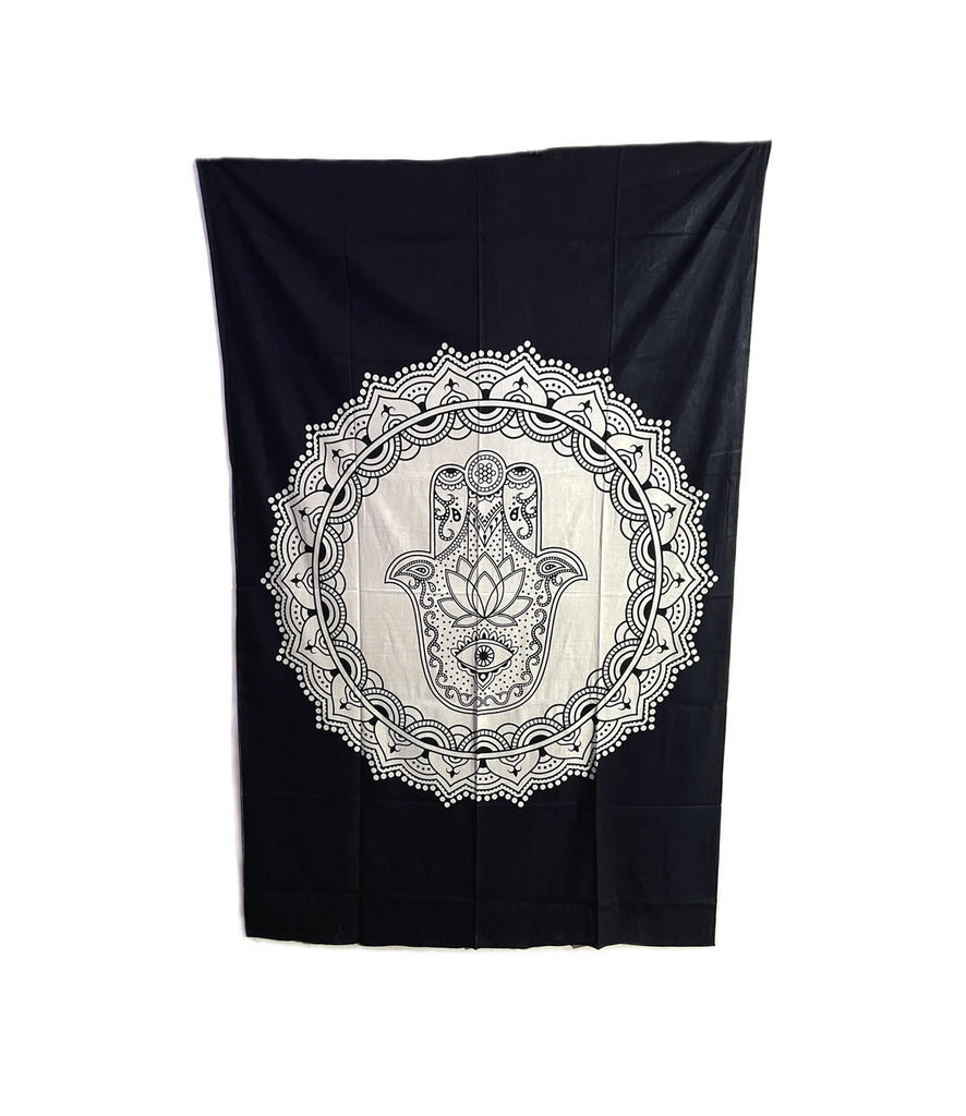 Hamsa Black & White (135 x 220 cm) Cotton Tapestry