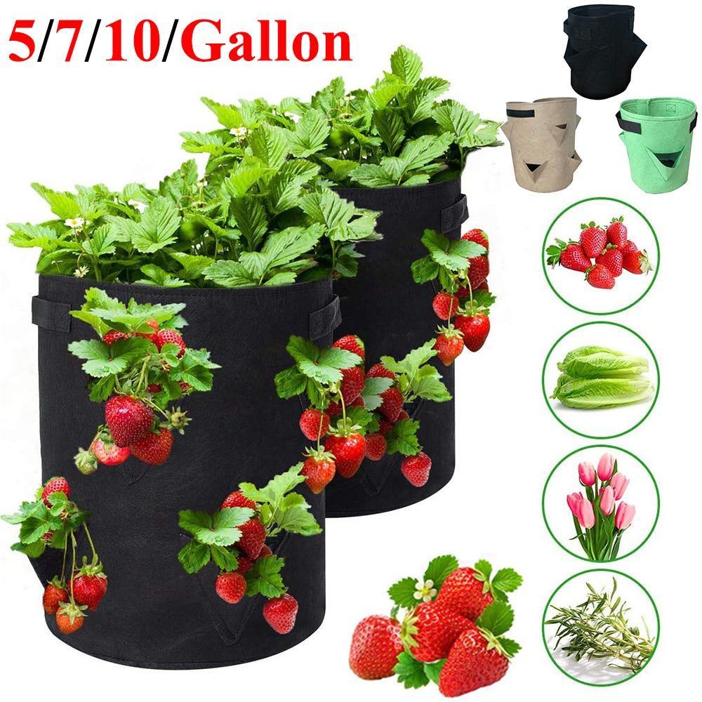 Garden Outdoor Planting Grow Bag Strawberry Vertical Flower Herb Pouch Root Breathable Vegetable Round Reusable Pot Planter D30 - Life Gardening Tools LLC