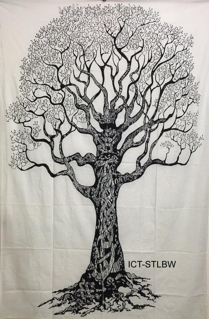 Tree of Life Black & White (135 x 220 cm) Cotton Tapestry