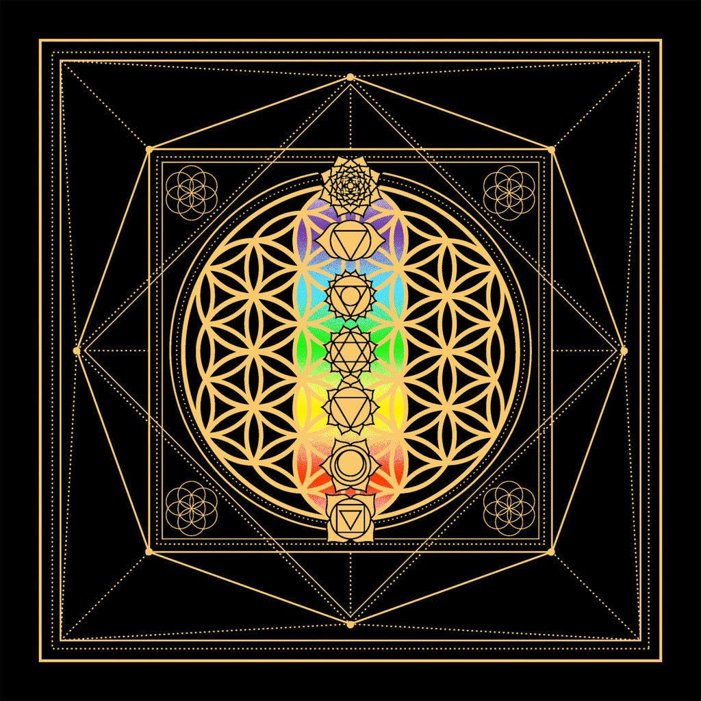 7 Chakra Flower of Life Altar Cloth approx. 24"x24"