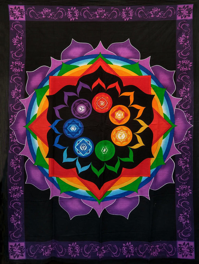 7 Chakra Lotus  Cotton Tapestry